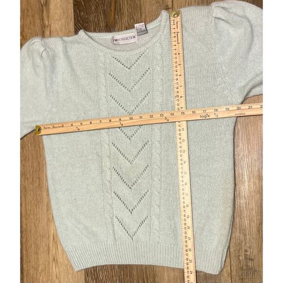 Vintage Knit Sweater Womens Large Seafoam Silk Angora Pullover Pastel Preppy 80s - Picture 7 of 7